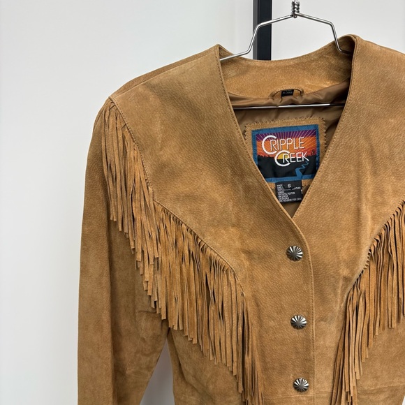 Cripple Creek Brown Suede Leather Fringe Jacket With Snap Buttons Womens Small - Picture 3 of 11